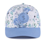 Kids and women's blue floral baseball snapback cap. Cubs & Co. Australia.