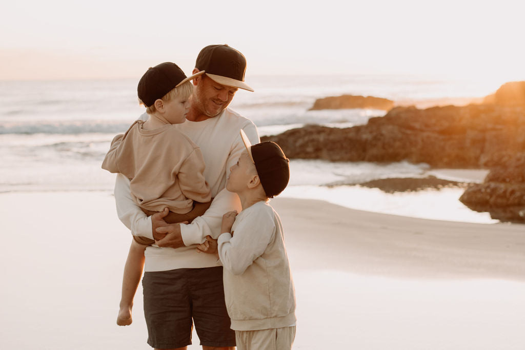 father and son matching hats