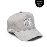 Personalised grey baseball cap with your initials for babies, toddlers, kids, women and men, Cubs & Co. Australia.