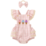 Pink Gingham Ice cream Baby Girl Romper