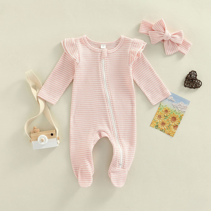 Leah Waffle Zipper Onesie - Pink