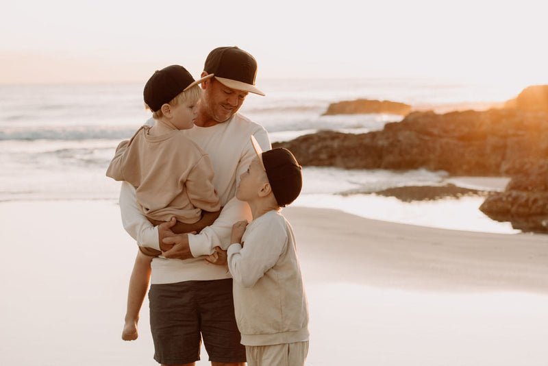 father and son matching hats