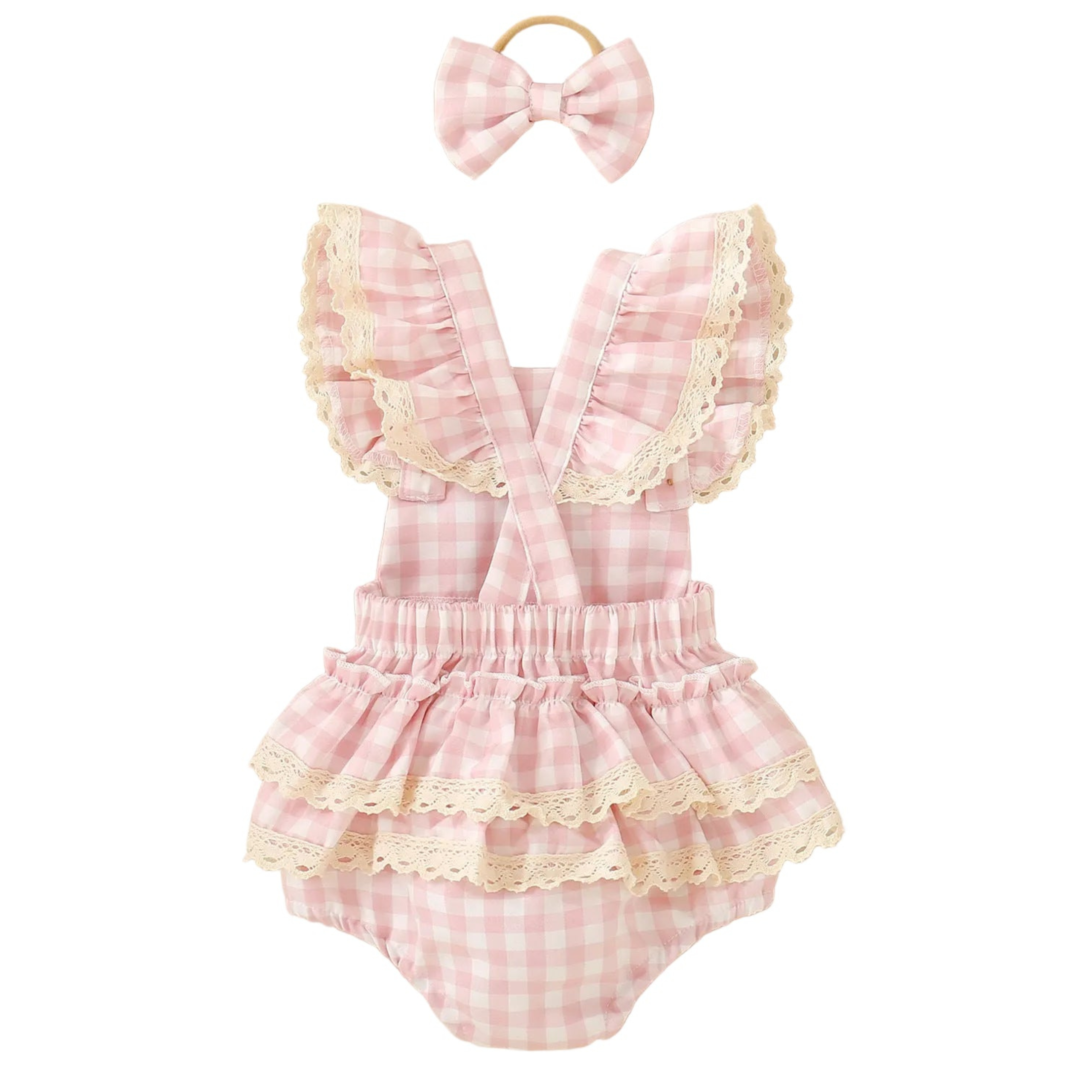 Pink Gingham Ice cream Baby Girl Romper