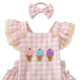 Pink Gingham Ice cream Baby Girl Romper