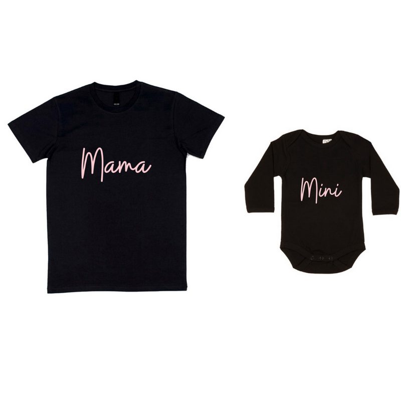 MLW By Design - Mama Tee & Mini Long Sleeve Bodysuit Set | Black