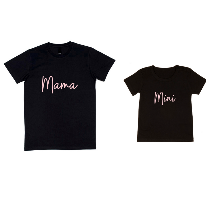 MLW By Design - Mama Tee & Mini Tee Set | Black Tee | Pink Print