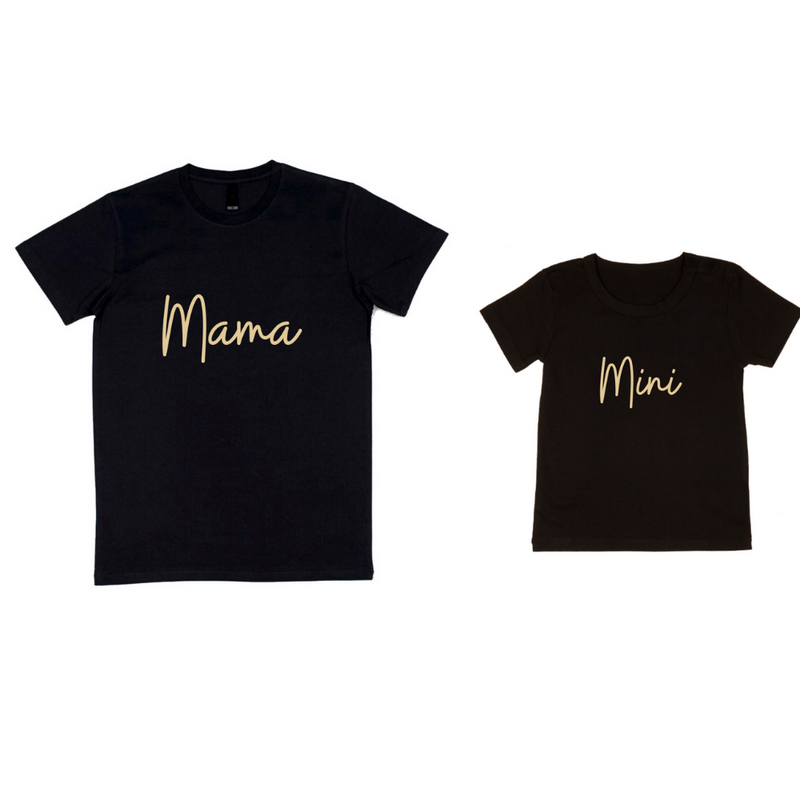 MLW By Design - Mama Tee & Mini Tee Set | Black Tee | Sand Print