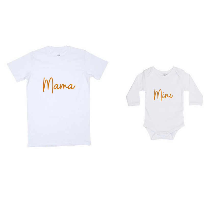MLW By Design - Mama Tee & Mini Long Sleeve Bodysuit Set | White