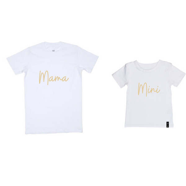MLW By Design - Mama Tee & Mini Tee Set | White Tee | Sand Print