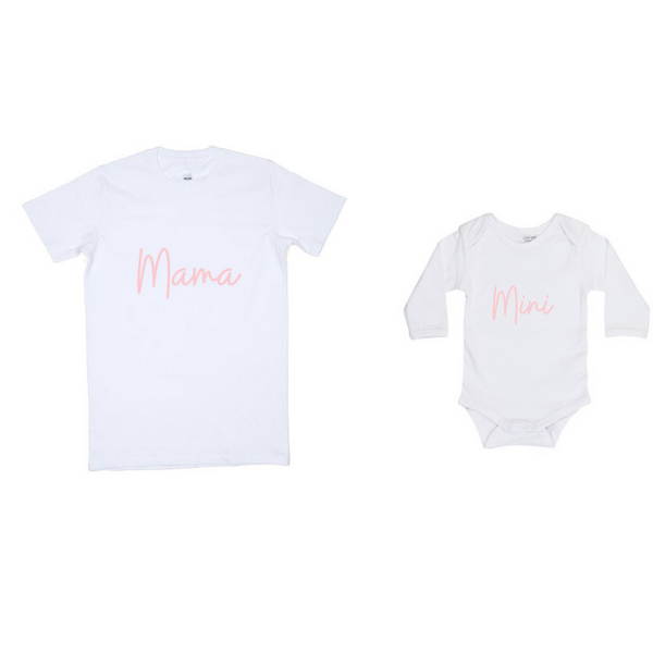 MLW By Design - Mama Tee & Mini Long Sleeve Bodysuit Set | White