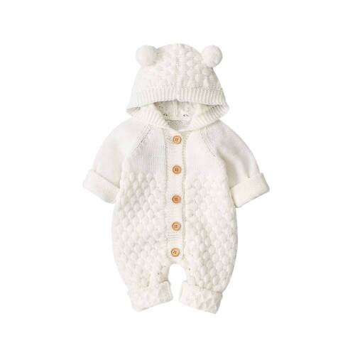 Baby Bear Knit Onesie - White