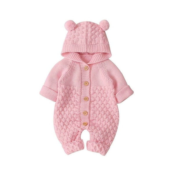 Baby Bear Knit Onesie - Pink