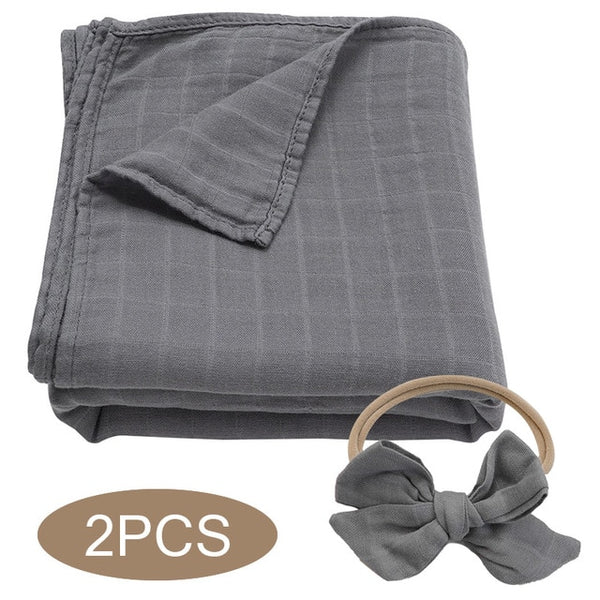 Bamboo Cotton Muslin Wrap + Bow - Dark Grey