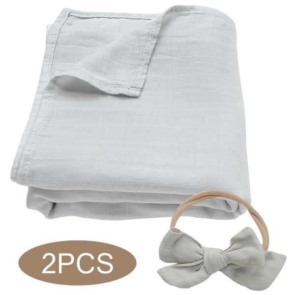 Bamboo Cotton Muslin Wrap + Bow - Light Grey