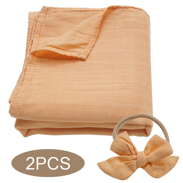 Bamboo Cotton Muslin Wrap + Bow - Orange