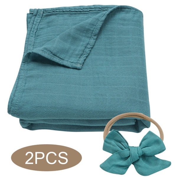 Bamboo Cotton Muslin Wrap + Bow - Teal