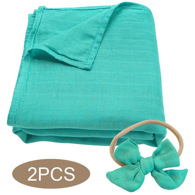 Bamboo Cotton Muslin Wrap + Bow - Turquoise