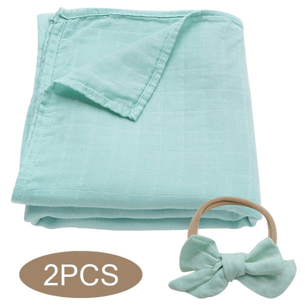 Bamboo Cotton Muslin Wrap + Bow - Light Green