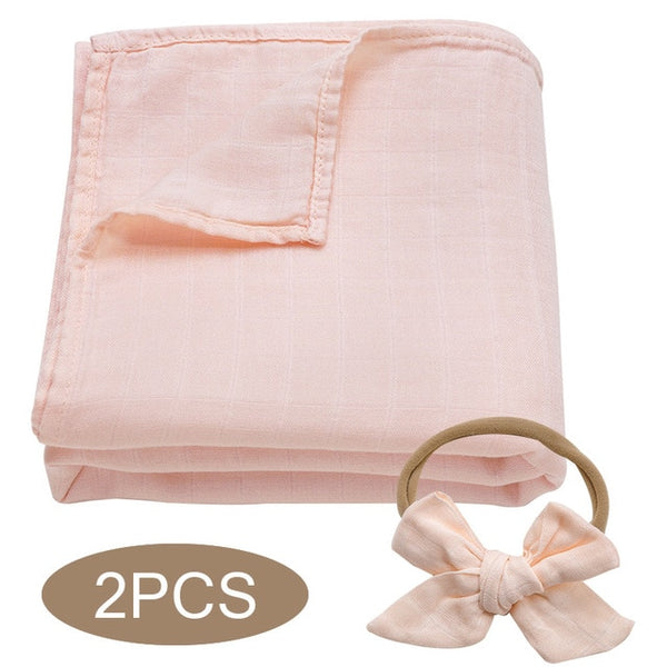 Bamboo Cotton Muslin Wrap + Bow - Peach