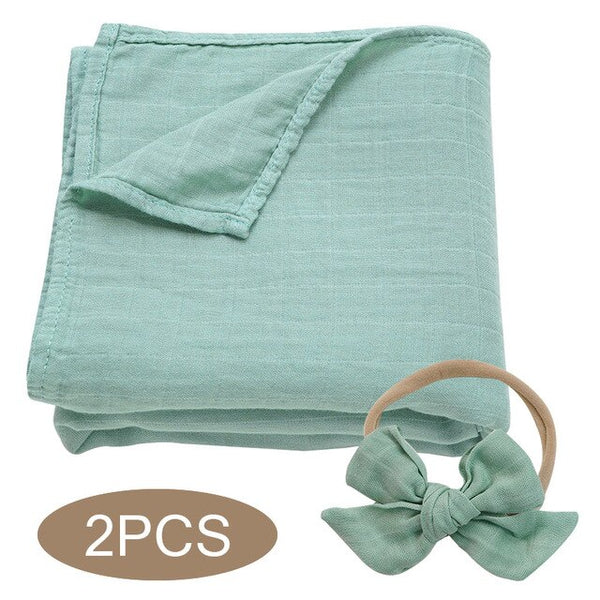 Bamboo Cotton Muslin Wrap + Bow - Green