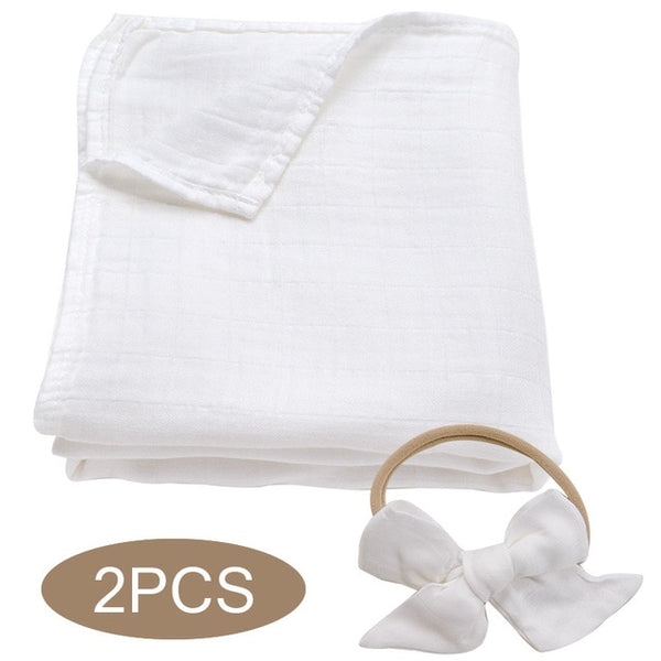 Bamboo Cotton Muslin Wrap + Bow - White