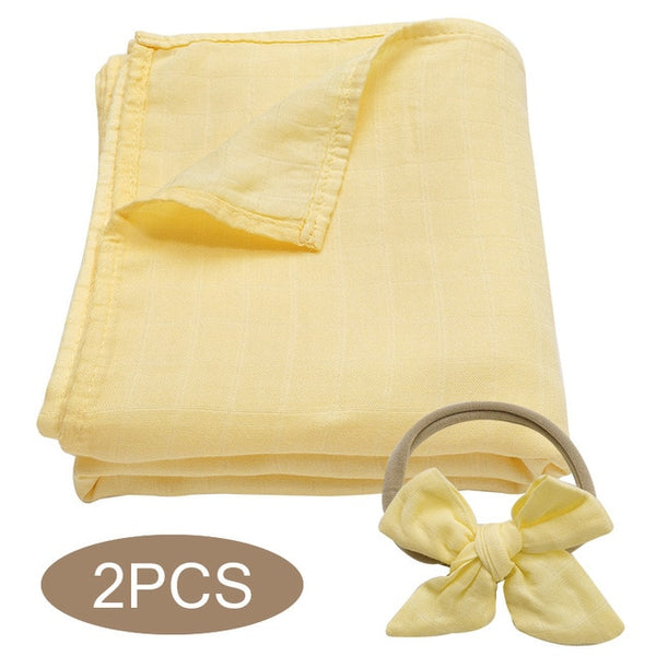 Bamboo Cotton Muslin Wrap + Bow - Yellow