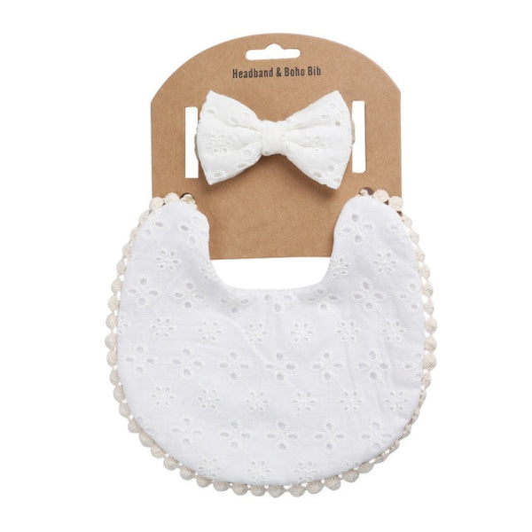 Bib & Bow Set - White