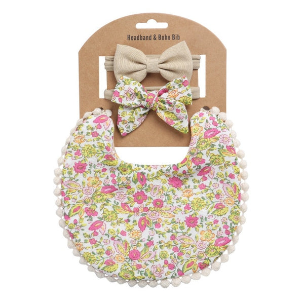 Bib & Bow Set - Floral 1